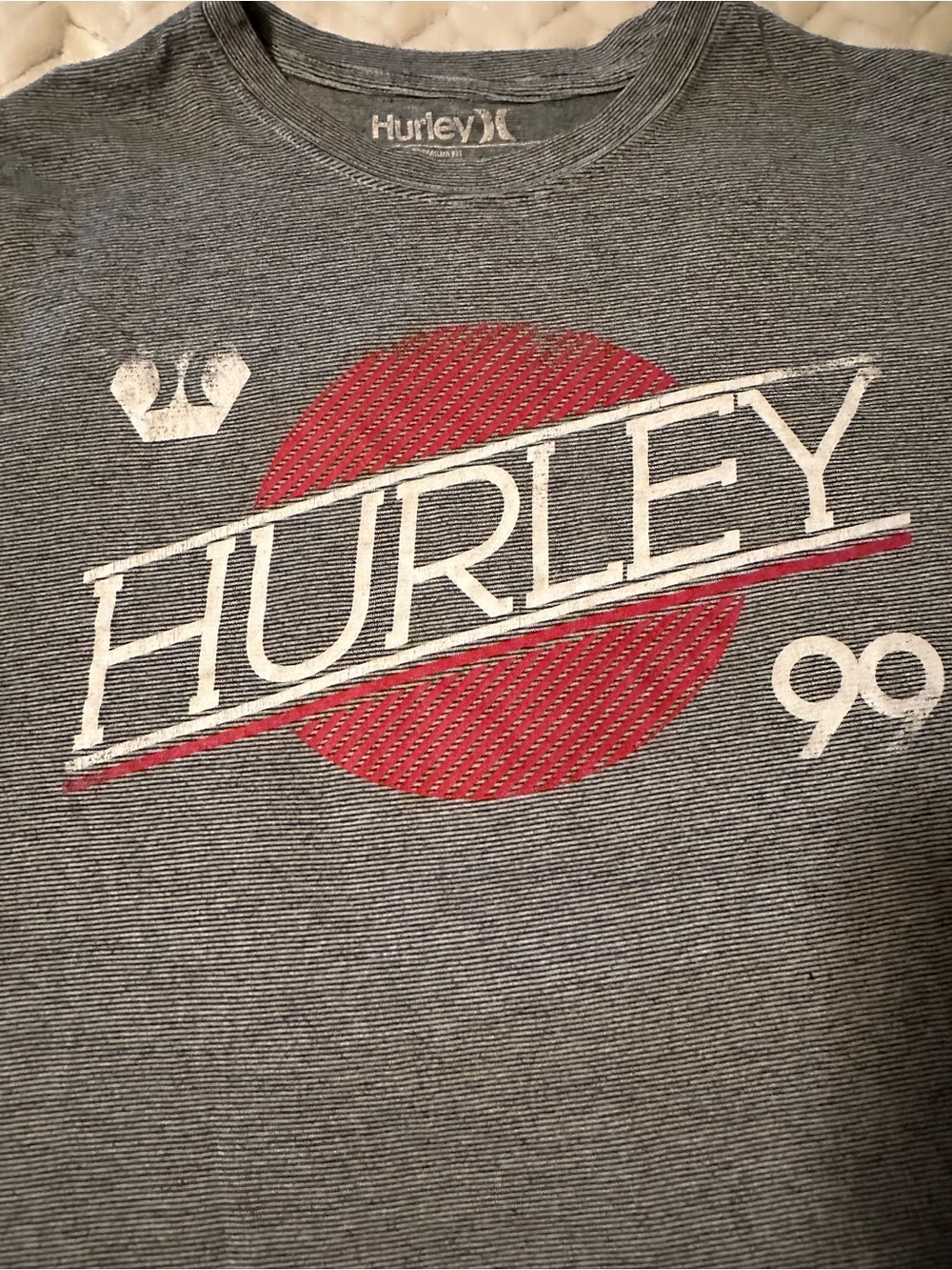 Retro Men’s Hurley Gray Thin Striped Short-Sleeve Graphic 99 Premium Fit